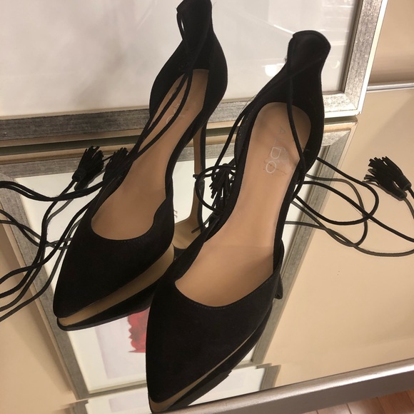 Aldo Shoes - Aldo Closed Toe Tie Lace Up Sandals Black Suede